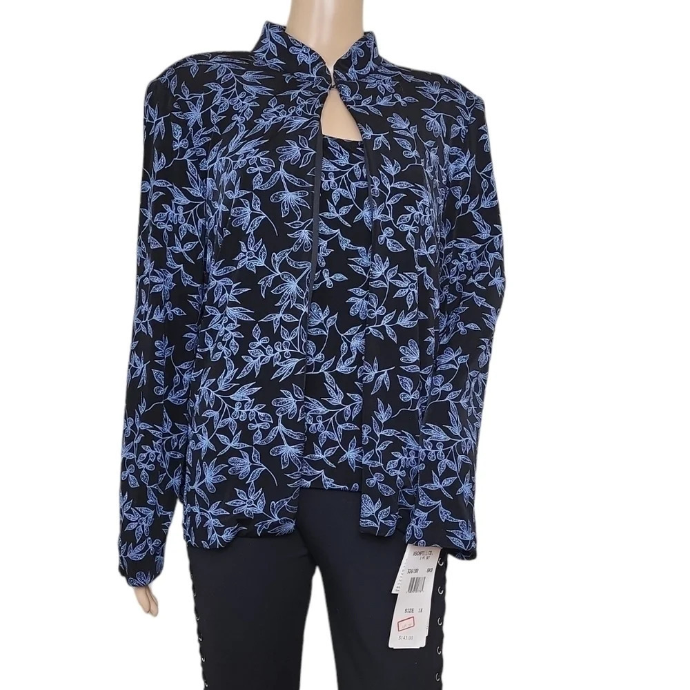Xscape by Joanna Chen Blue Glitter Jacket Tank Top Set